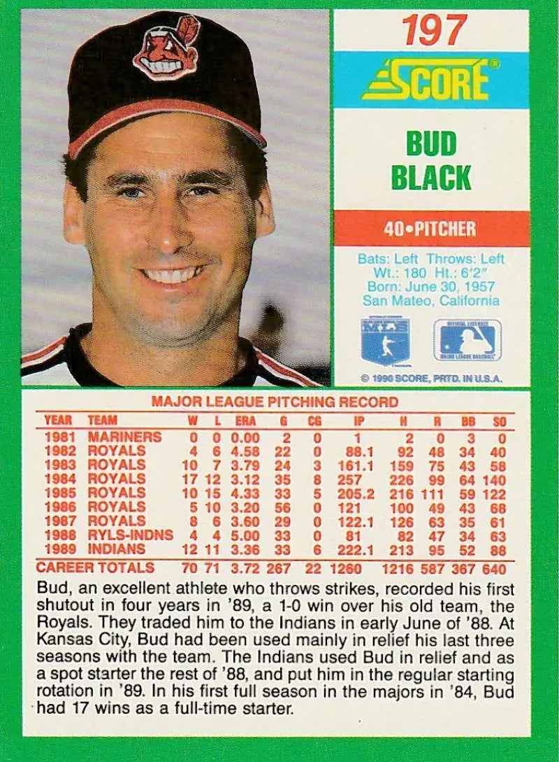 1990 Score #197 Bud Black EX Excellent Cleveland Indians Baseball Card - Baseball Card Single