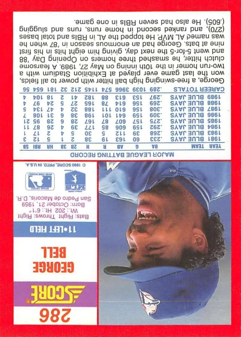 1990 Score #286 George Bell EX Excellent Toronto Blue Jays Baseball Card - Baseball Card Single