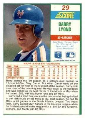 1990 Score #29 Barry Lyons - Baseball Card Single