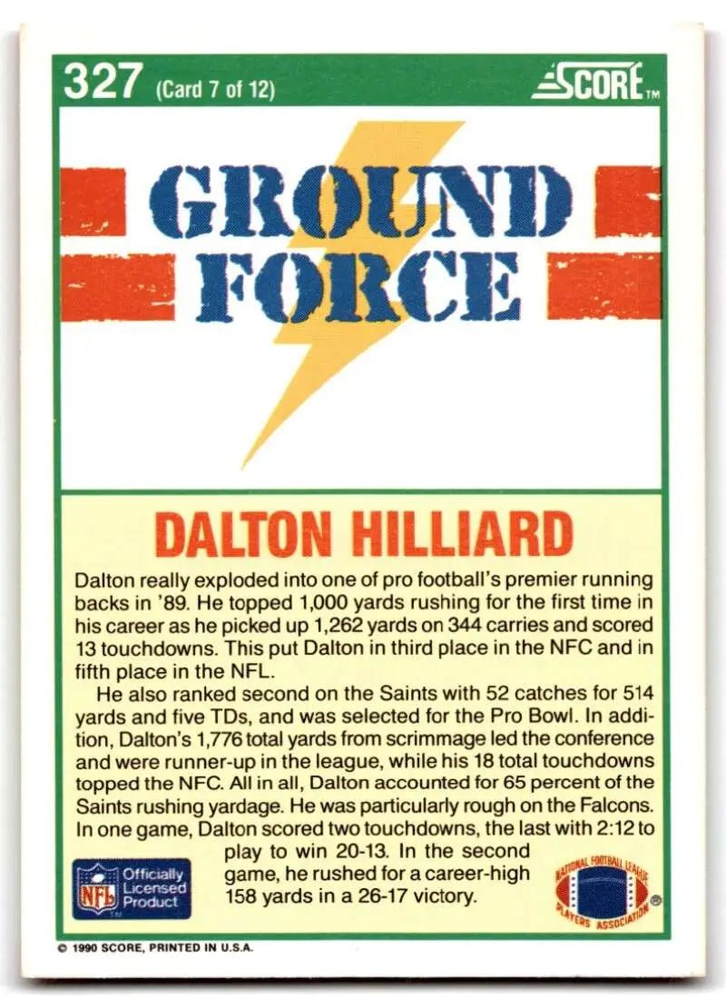 1990 Score #327 Dalton Hilliard NM-MT New Orleans Saints Football Card - Football Card Single