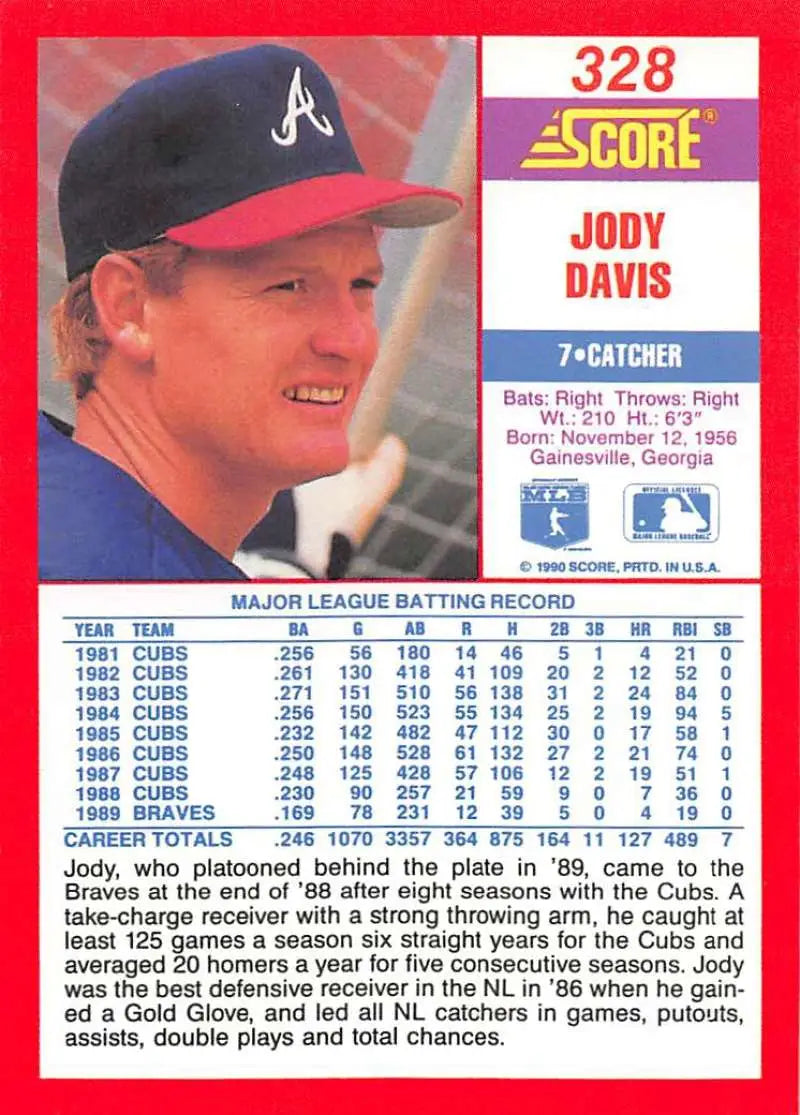 1990 Score #328 Jody Davis EX Excellent Chicago Cubs Baseball Card - Baseball Card Single