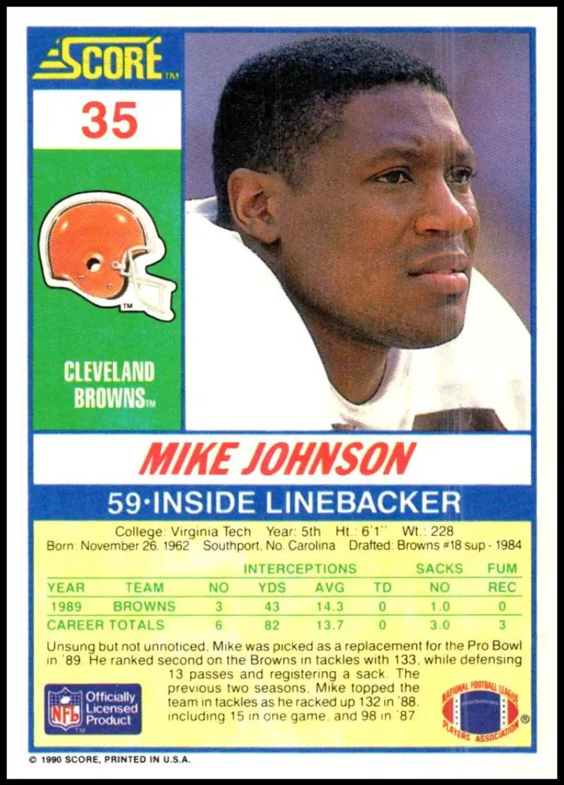 1990 Score #35 Mike Johnson NM-MT Cleveland Browns Football Card - Football Card Single