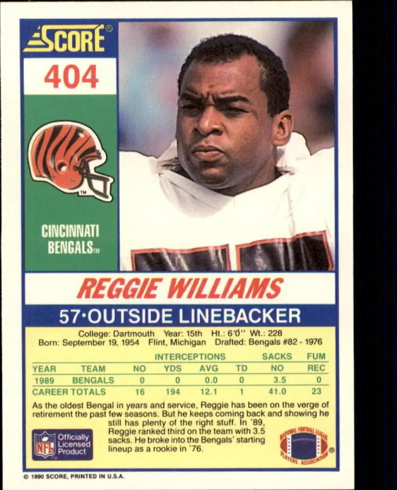 1990 Score #404 Reggie Williams NM-MT Cincinnati Bengals Football Card - Football Card Single