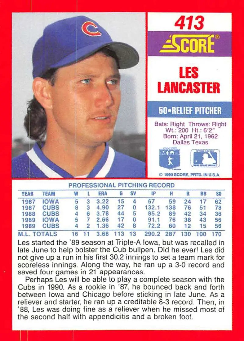 1990 Score #413 Les Lancaster EX Excellent Chicago Cubs Baseball Card - Baseball Card Single