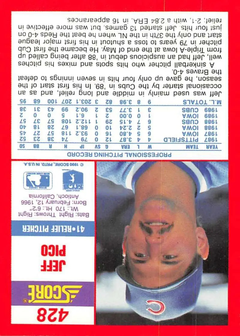 1990 Score #428 Jeff Pico EX Excellent Chicago Cubs Baseball Card - Baseball Card Single