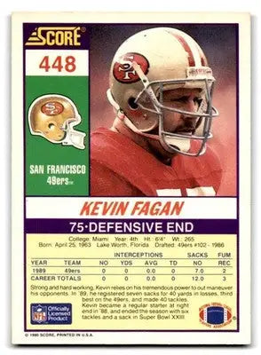1990 Score #448 Kevin Fagan - Football Card Single