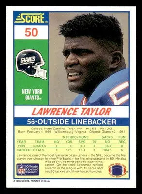1990 Score #50 Lawrence Taylor - Football Card Single