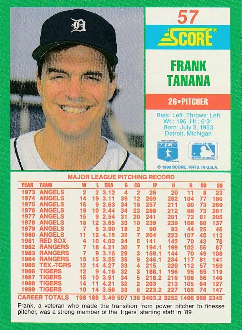 1990 Score #57 Frank Tanana EX Excellent Detroit Tigers Baseball Card - Baseball Card Single