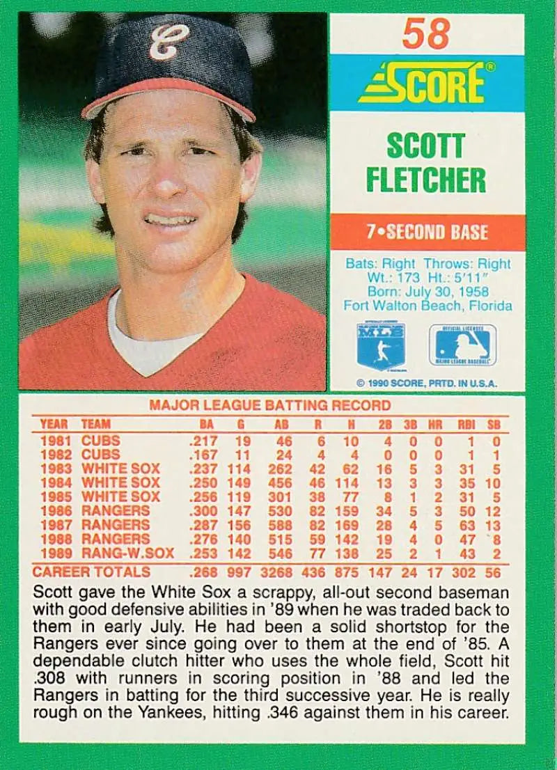 1990 Score #58 Scott Fletcher EX Excellent Chicago White Sox Baseball Card - Baseball Card Single