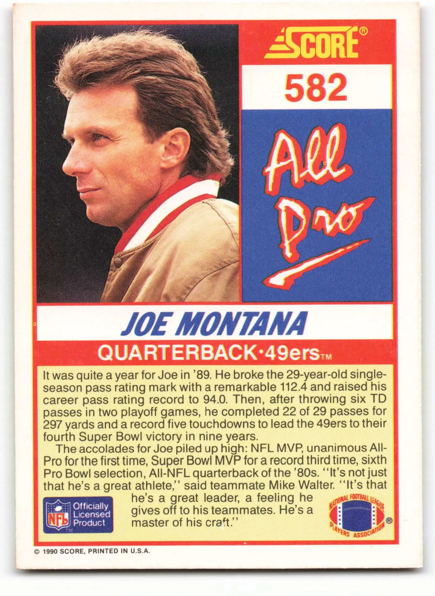 1990 Score #582 Joe Montana NM-MT San Francisco 49ers Football Card - Football Card Single