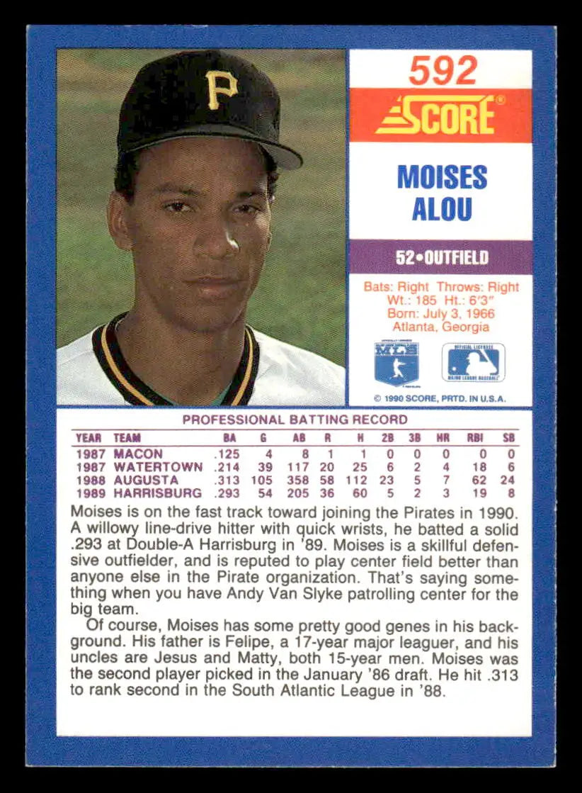 1990 Score #592 Moises Alou - Baseball Card Single