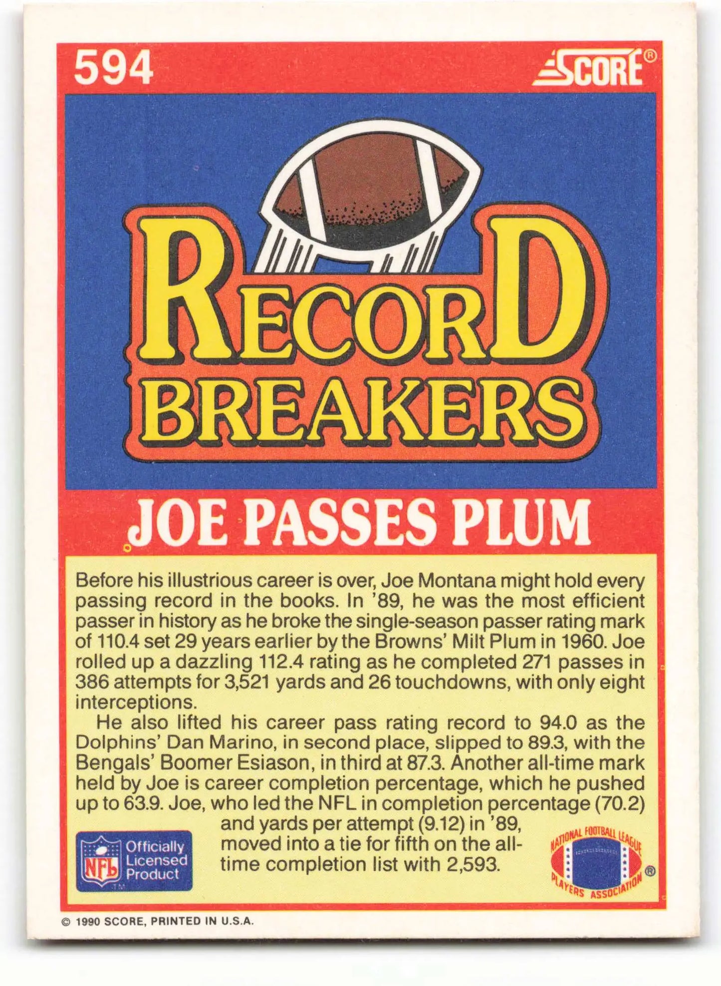 1990 Score #594 Joe Montana NM-MT San Francisco 49ers Football Card - Football Card Single