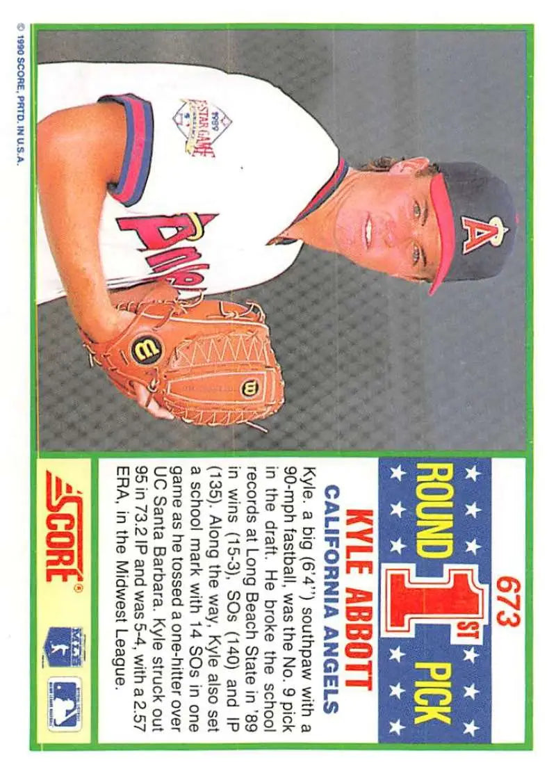 1990 Score #673 Kyle Abbott EX Excellent RC Rookie California Angels Baseball Card - Baseball Card Single