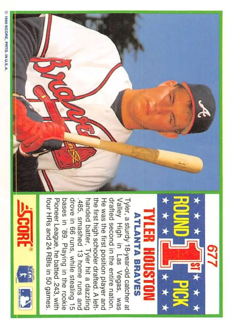 1990 Score #677 Tyler Houston EX Excellent RC Rookie Atlanta Braves Baseball Card - Baseball Card Single