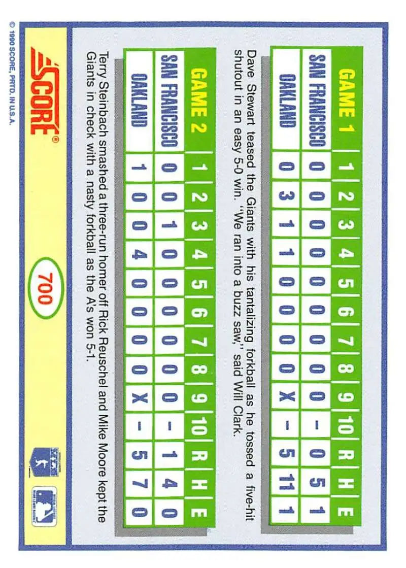 1990 Score #700 Dave Stewart/Mike Moore EX Excellent Oakland Athletics Baseball Card - Baseball Card Single