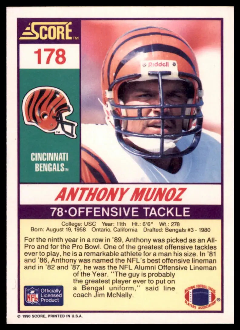 1990 Score Anthony Munoz 178 Cincinnati Bengals NM - Football Card Single