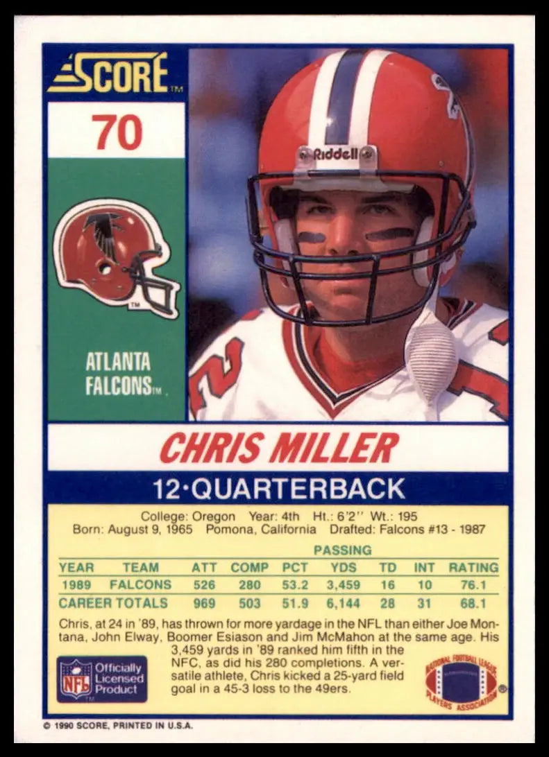 1990 Score Chris Miller 70 Atlanta Falcons NM - Football Card Single