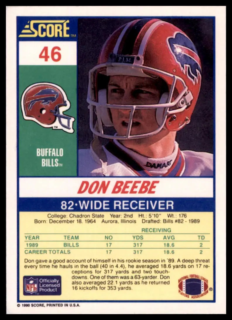 1990 Score Don Beebe 46 Buffalo Bills NM - Football Card Single