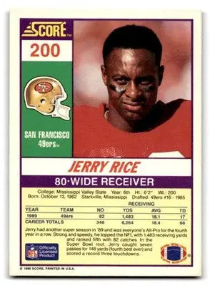 1990 Score Football Jerry Rice #200 San Francisco 49ers - Football Card Single