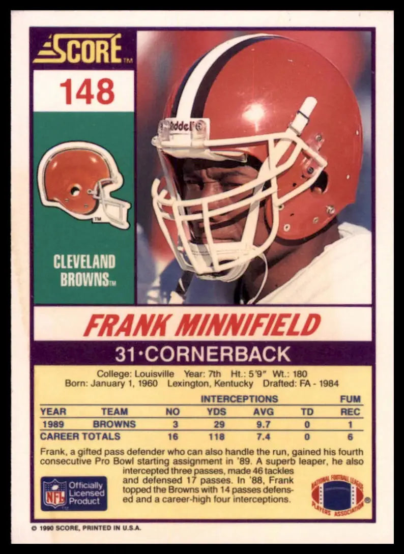 1990 Score Frank Minnifield 148 Cleveland Browns NM - Football Card Single