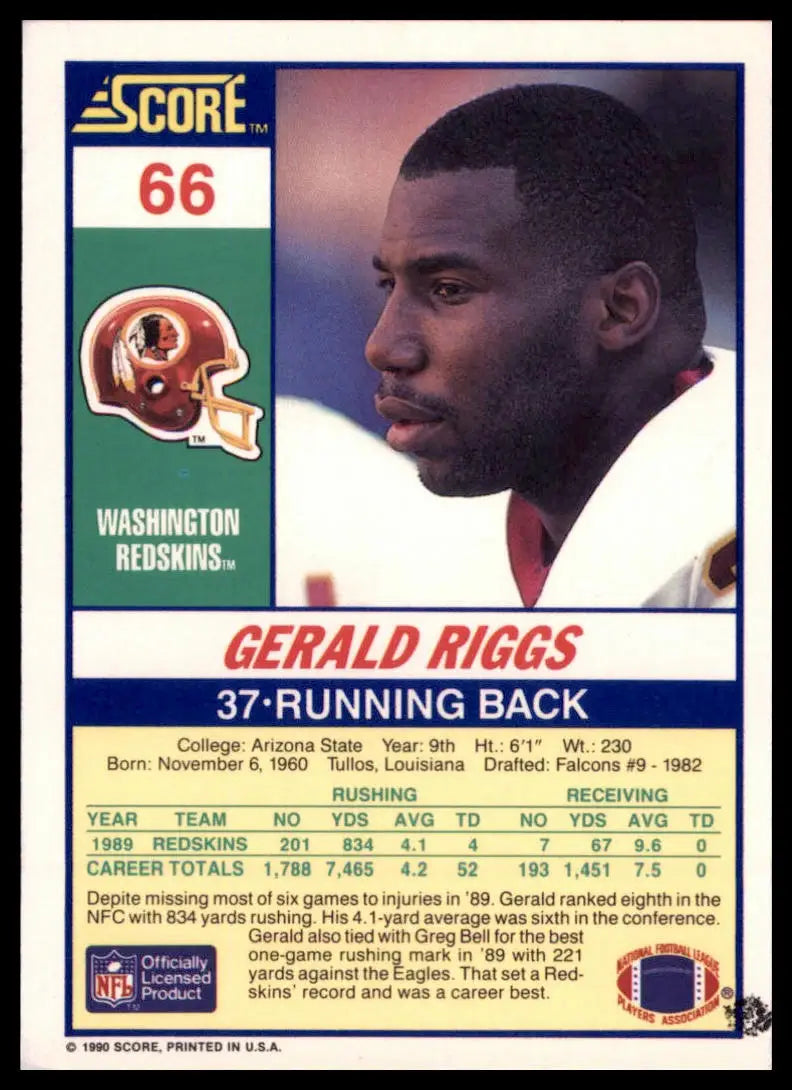1990 Score Gerald Riggs 66 Washington Redskins NM - Football Card Single