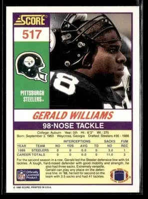 1990 Score Gerald Williams #517 RC Pittsburgh Steelers - Football Card Single