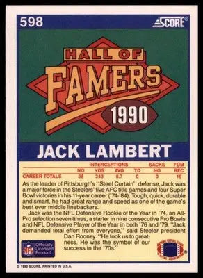 1990 Score Jack Lambert 598 Pittsburgh Steelers - Football Card Single