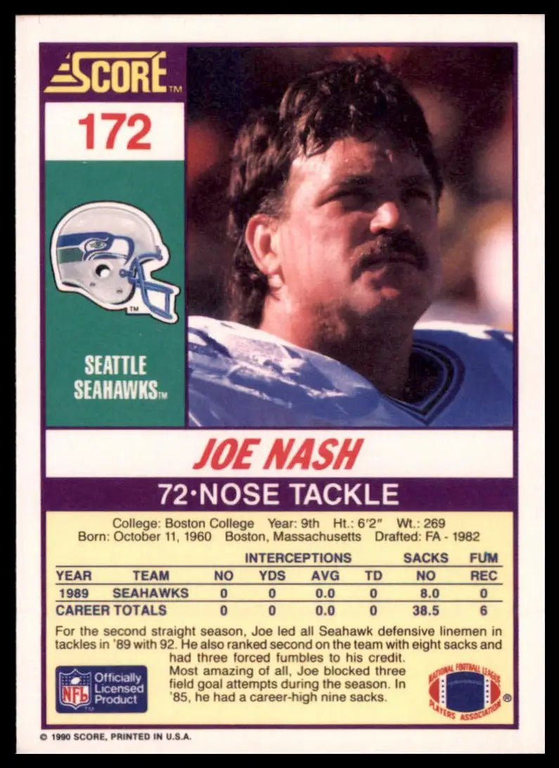 1990 Score Joe Nash 172 Seattle Seahawks NM - Football Card Single