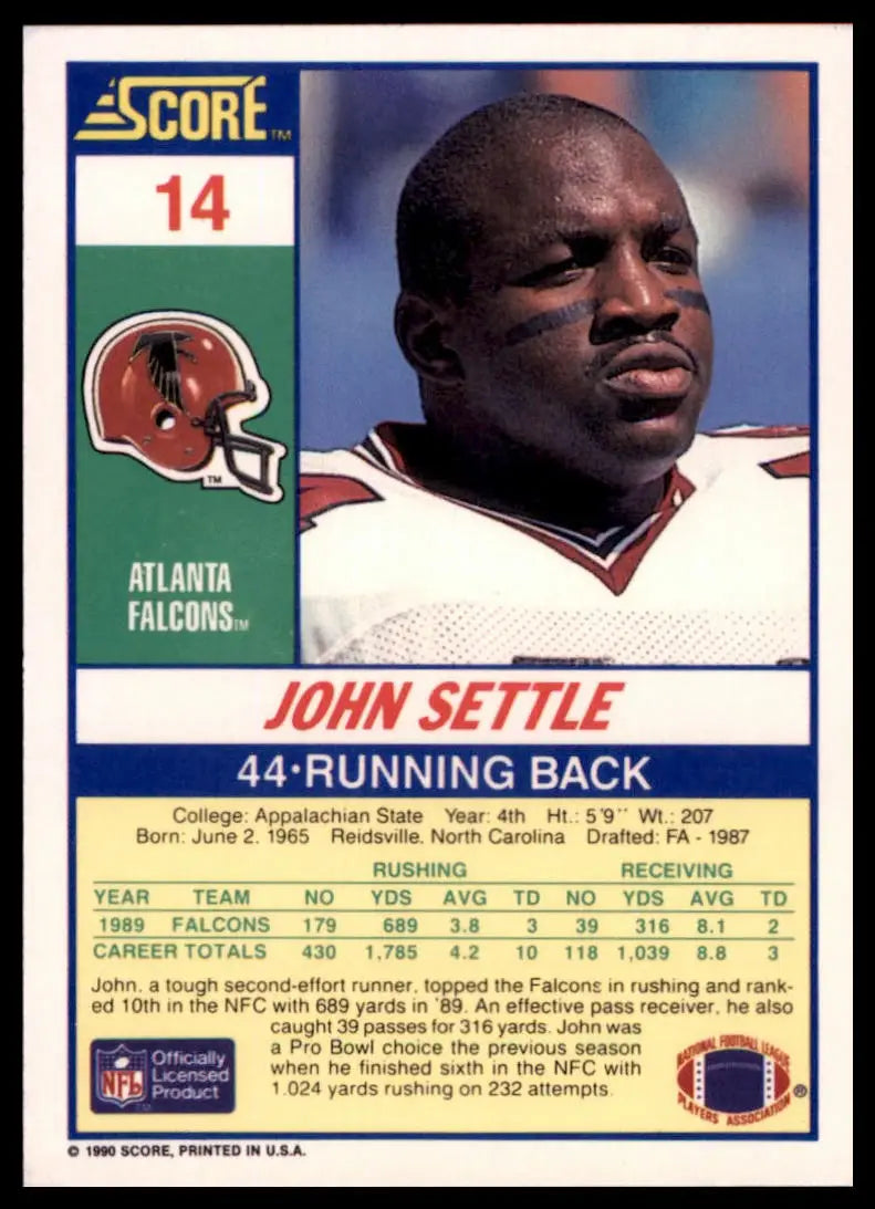 1990 Score John Settle 14 Atlanta Falcons NM - Football Card Single