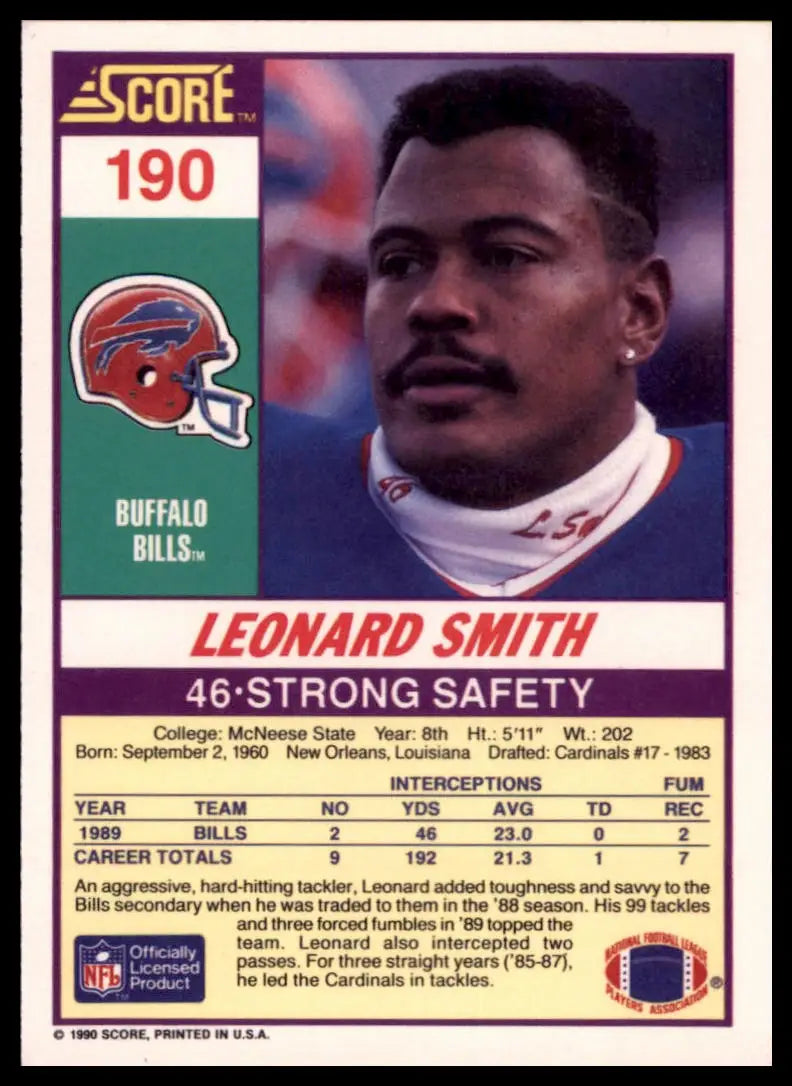 1990 Score Leonard Smith 190 Buffalo Bills NM - Football Card Single