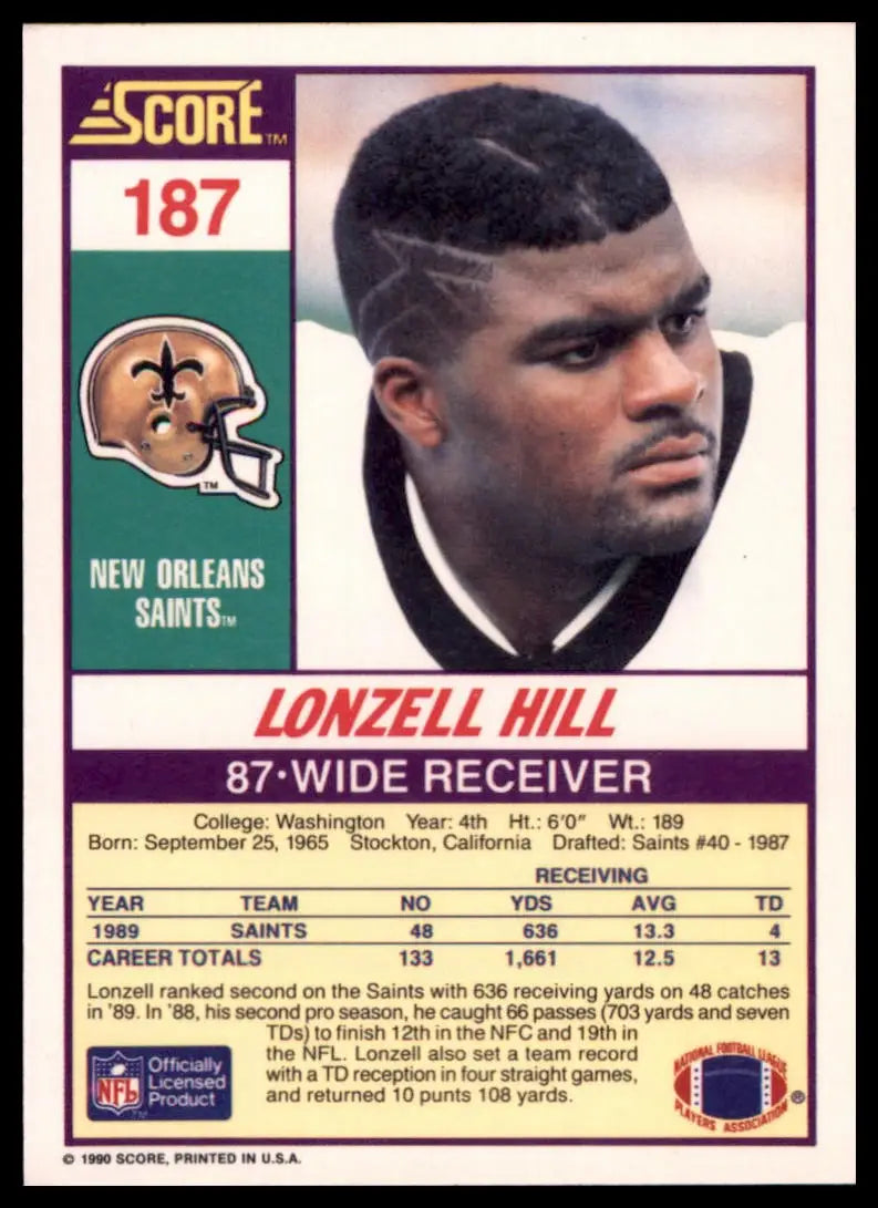 1990 Score Lonzell Hill 187 New Orleans Saints NM - Football Card Single