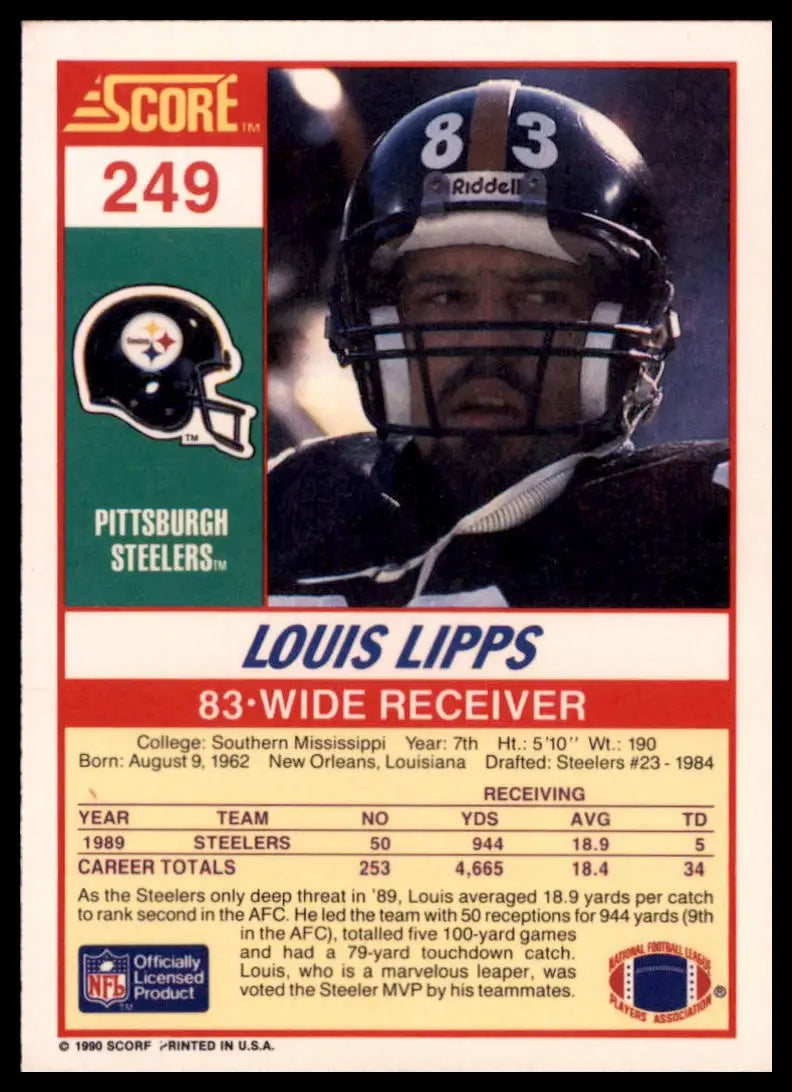1990 Score Louis Lipps 249 Pittsburgh Steelers NM - Football Card Single