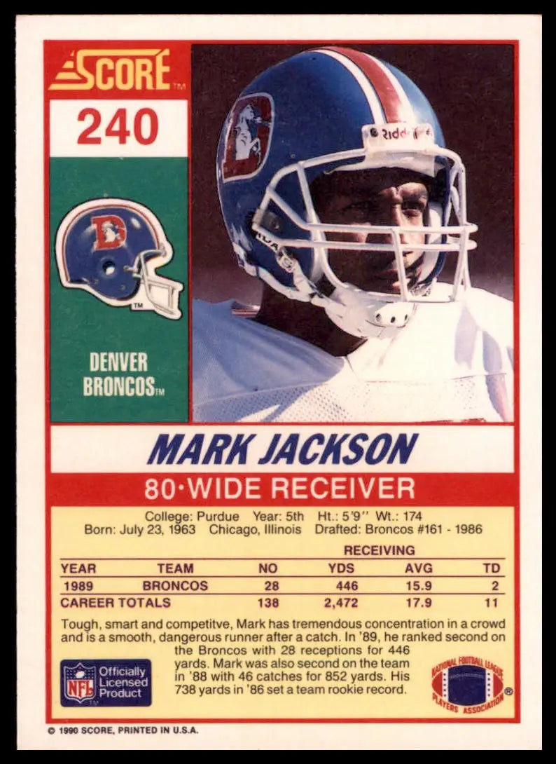 1990 Score Mark Jackson 240 Denver Broncos NM - Football Card Single