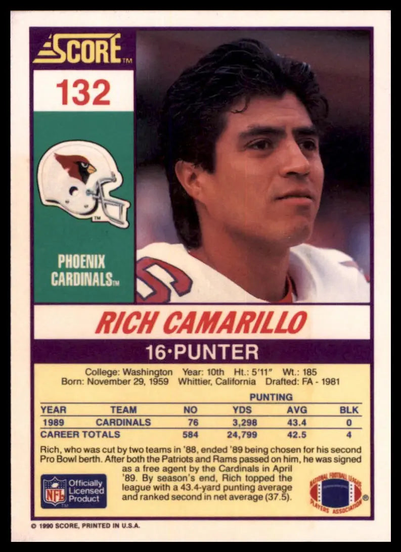 1990 Score Rich Camarillo 132 Phoenix Cardinals NM - Football Card Single