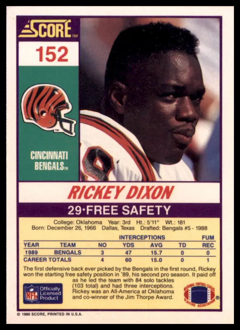1990 Score Rickey Dixon RC 152 Cincinnati Bengals NM - Football Card Single