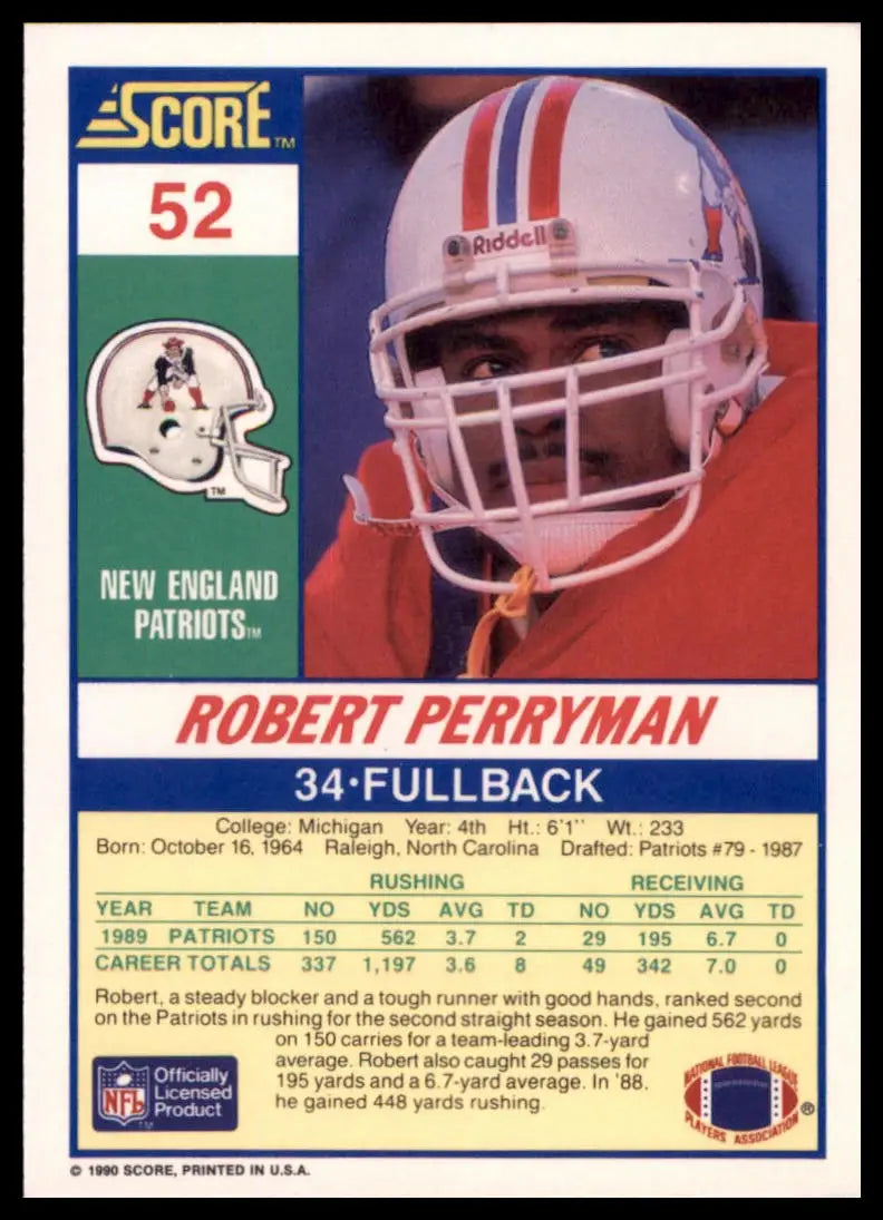1990 Score Robert Perryman 52 New England Patriots NM - Football Card Single