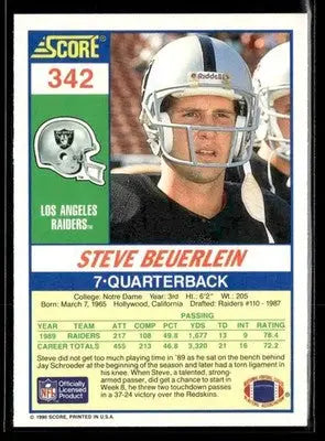 1990 Score Steve Beuerlein #342 Los Angeles Raiders - Football Card Single