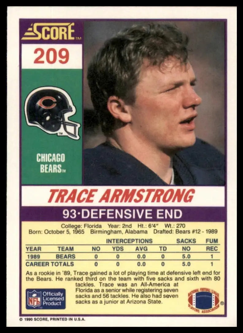 1990 Score Trace Armstrong #209 Chicago Bears Football Card NFL Sports - Football Card Single
