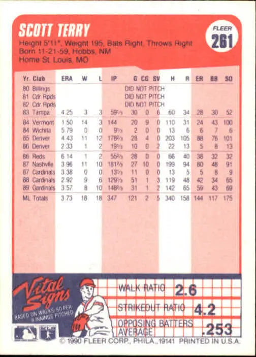 1990 Scott Terry Fleer Baseball Card #261 - Baseball Card Single