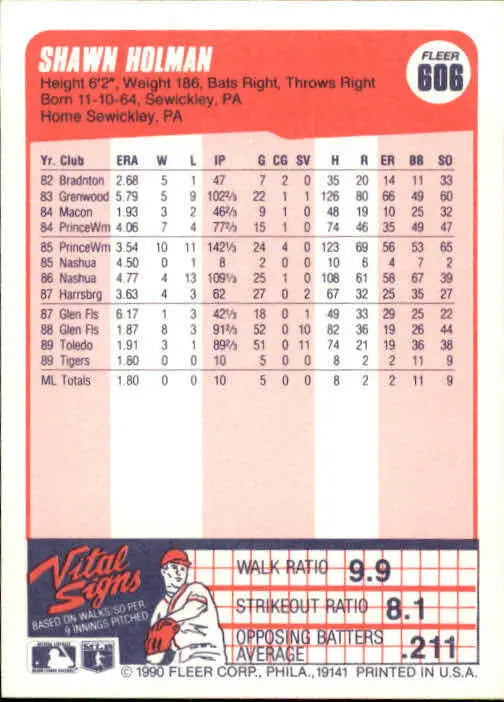 1990 Shawn Holman Fleer Baseball Card #606 - Baseball Card Single