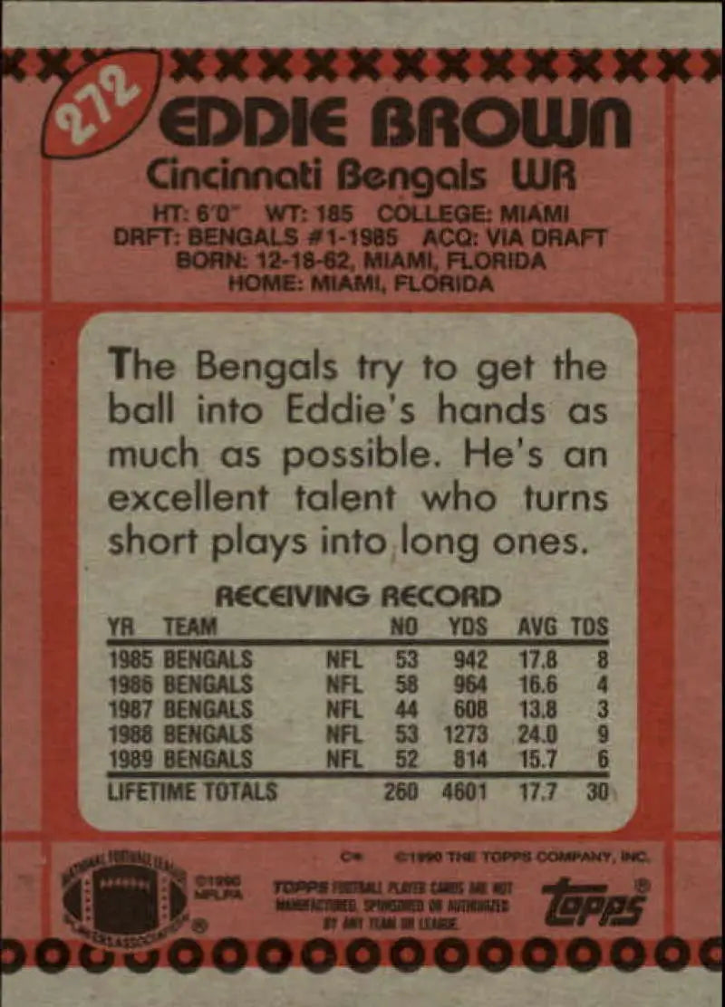 1990 Topps #272 Eddie Brown EX Excellent Cincinnati Bengals Football Card - Football Card Single