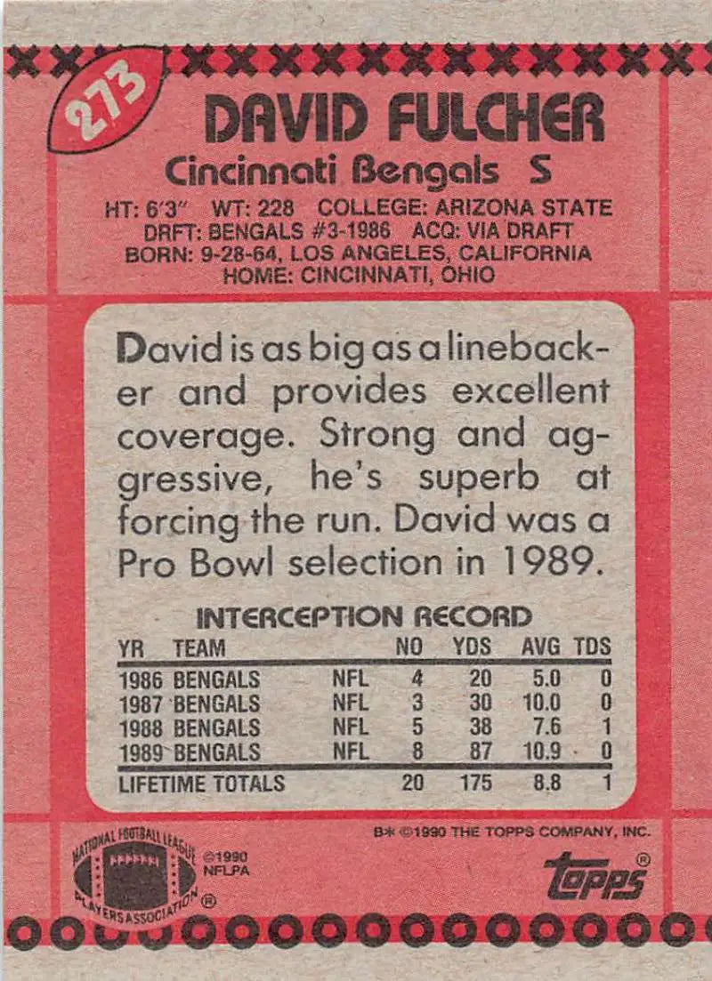 1990 Topps #273 David Fulcher EX Excellent Cincinnati Bengals Football Card - Football Card Single