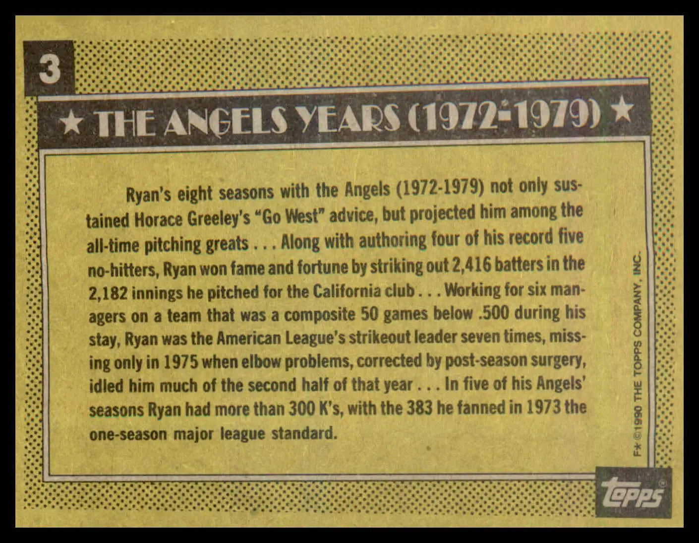 1990 Topps #3 Nolan Ryan - Baseball Card Single