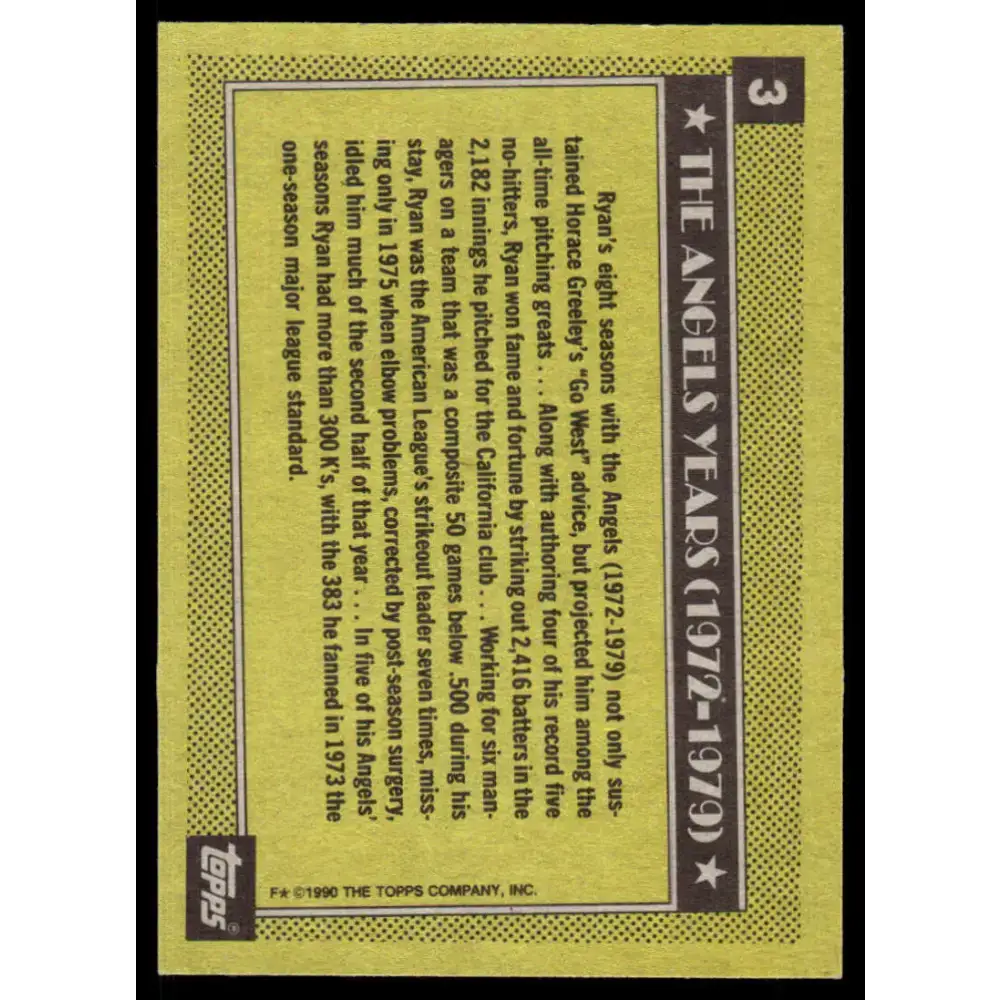 1990 Topps #3 Nolan Ryan EX/NM California Angels Baseball Card