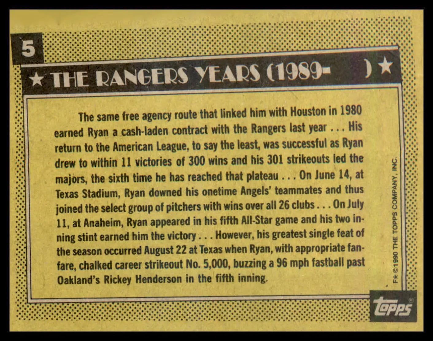 1990 Topps #5 Nolan Ryan - Baseball Card Single