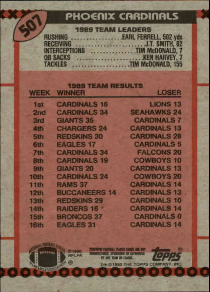 1990 Topps #507 Michael Zordich EX Excellent Phoenix Cardinals Football Card - Football Card Single