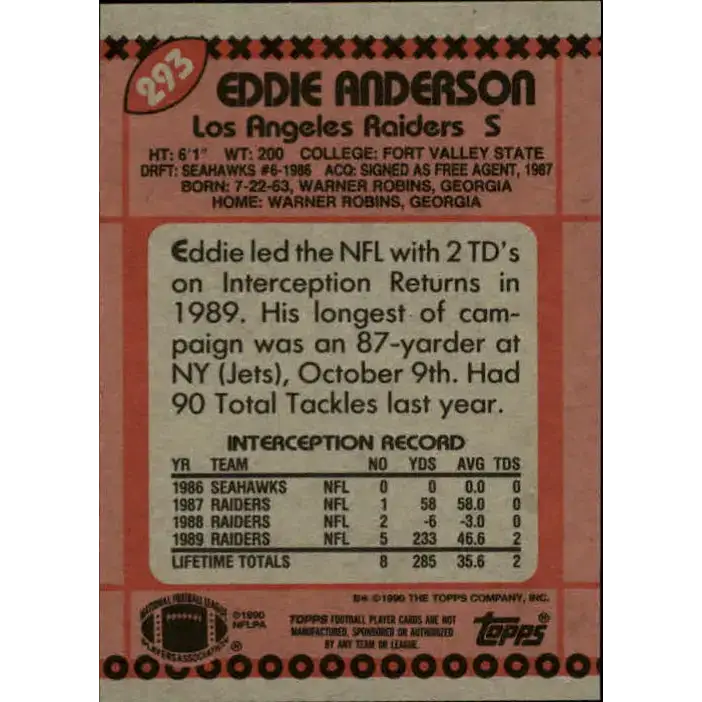 1990 Topps #59 Ottis Anderson EX Excellent New York Giants Football Card - Football Card Single