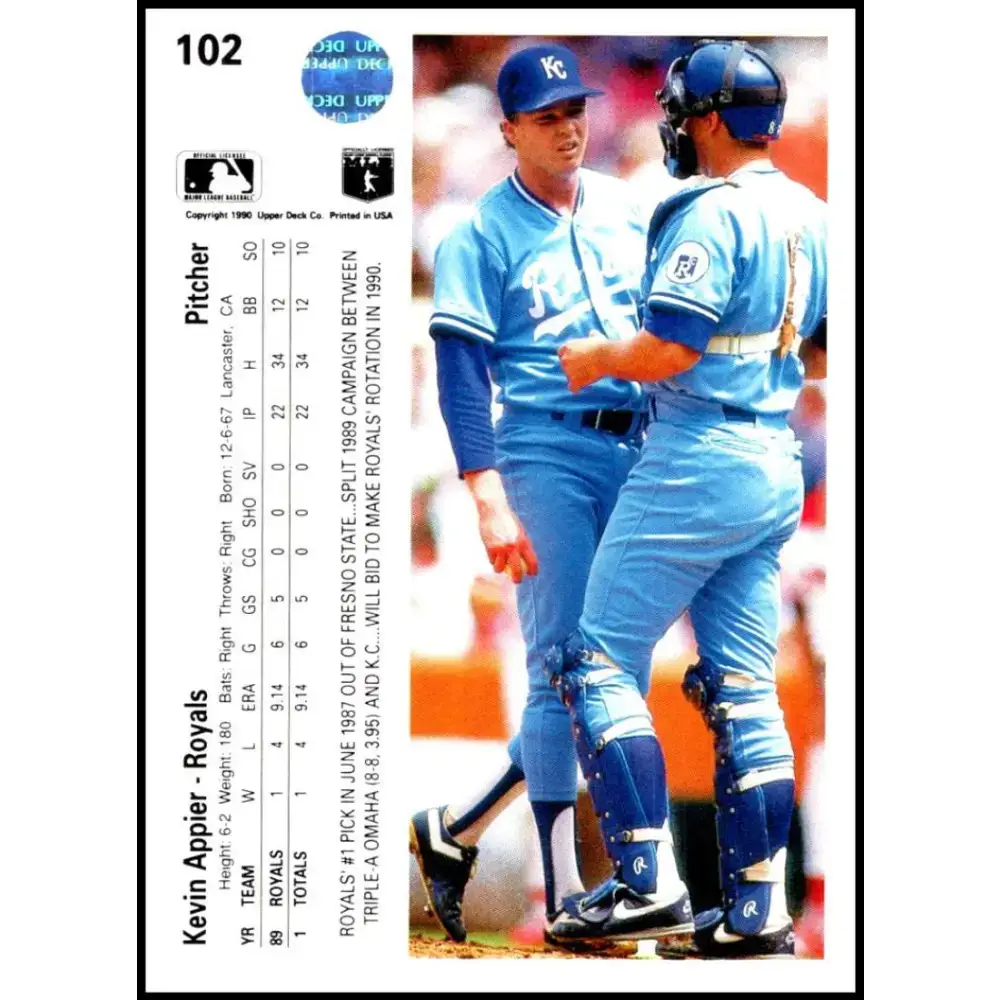 1990 Upper Deck #102 Kevin Appier NM-MT Kansas City Royals Baseball Card - Baseball Card Single