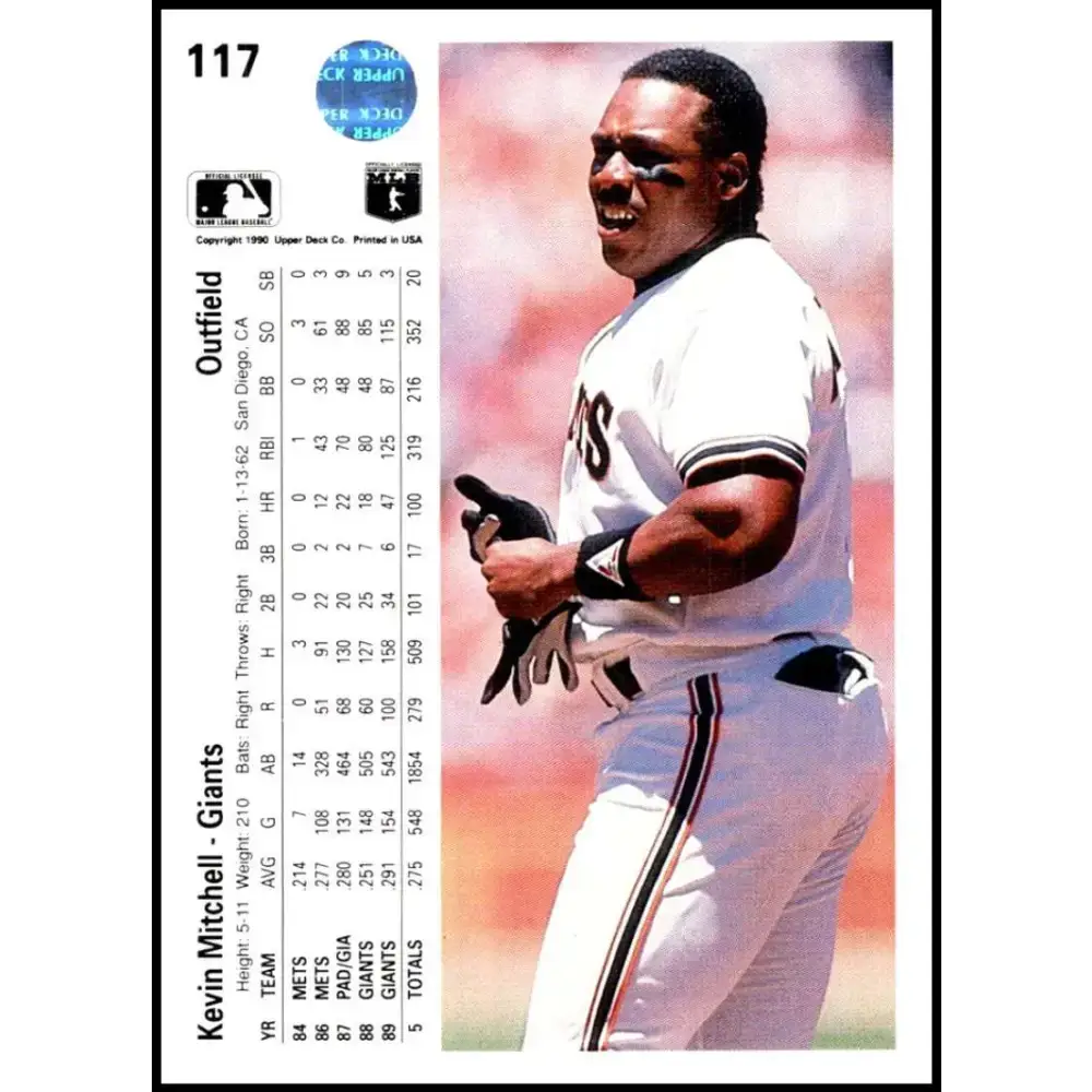 1990 Upper Deck #117 Kevin Mitchell UER NM-MT San Francisco Giants Baseball Card - Baseball Card Single