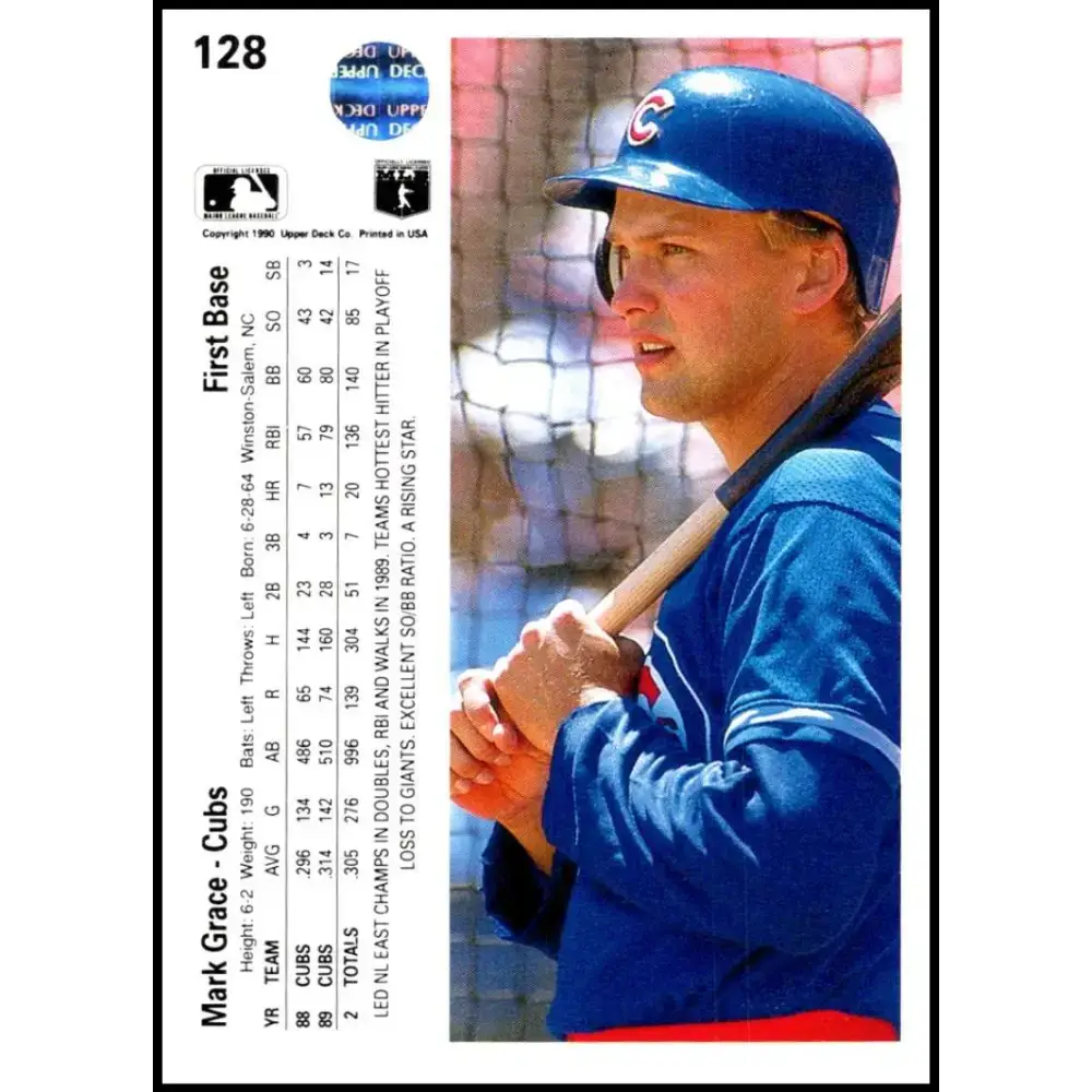 1990 Upper Deck #128 Mark Grace NM-MT Chicago Cubs Baseball Card - Baseball Card Single